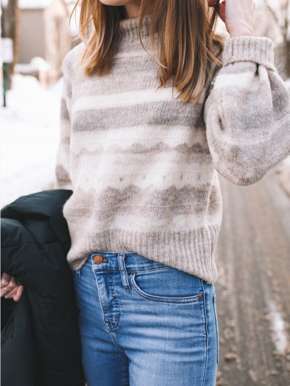 Abercrombie & Fitch Cream and Taupe Striped Knit Sweater